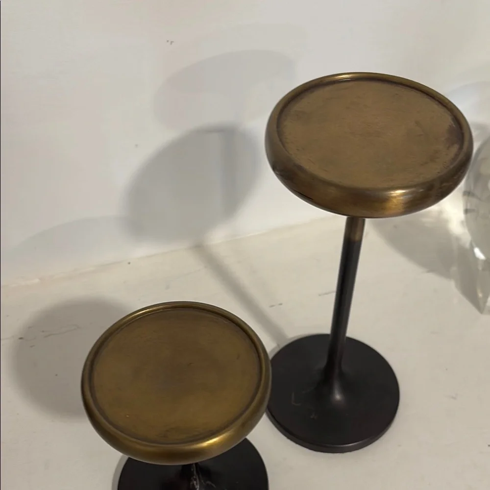 Crate & Barrel Emery Pilar holder Bronze and Black Candle Holders sm & m